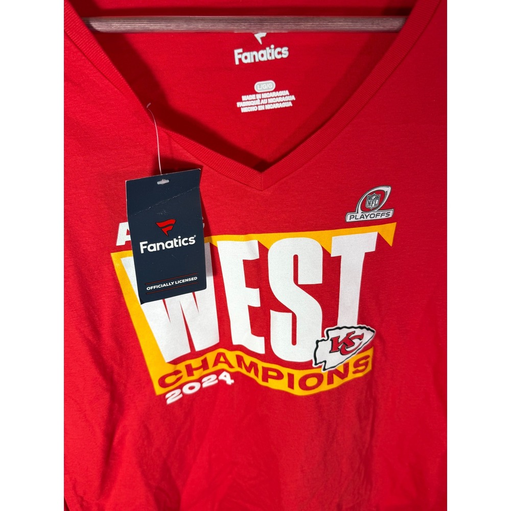 Fanatics Kansas City Chiefs AFC West Champions 2024 Red V-Neck Long Sleeve L - Picture 2 of 4